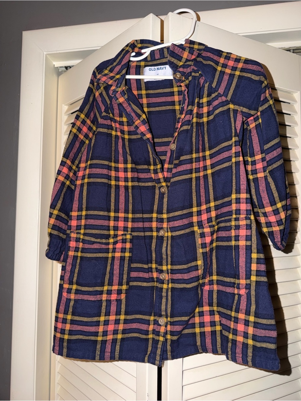 Old Navy | Navy/pink plaid button down dress, size 4T